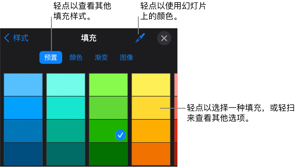 “样式”标签中的“填充”选项。