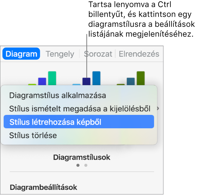 A Diagramstílus helyi menü.