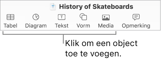 De Keynote-knoppenbalk met knoppen om een object aan een dia toe te voegen.