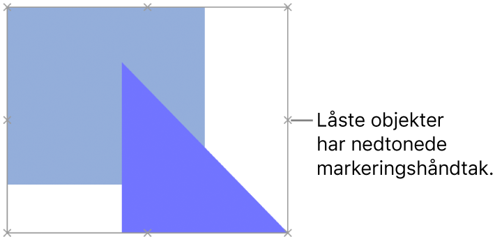 Låste objekter med nedtonede markeringshåndtak.