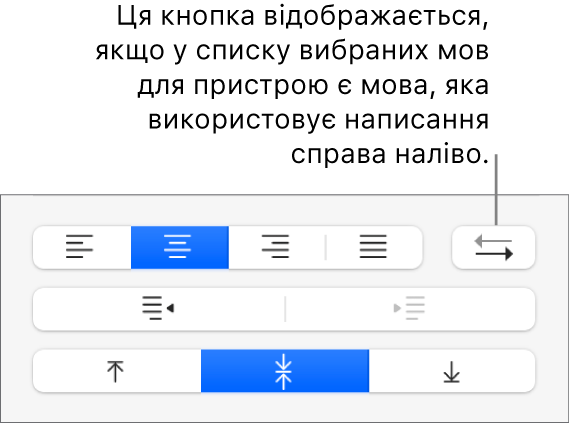 Кнопка «Напрям тексту в абзаці» в розділі «Вирівнювання» на бічній панелі «Формат».