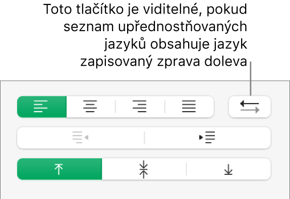 Tlačítko Směr odstavce v oddílu Zarovnání na bočním panelu Formát.