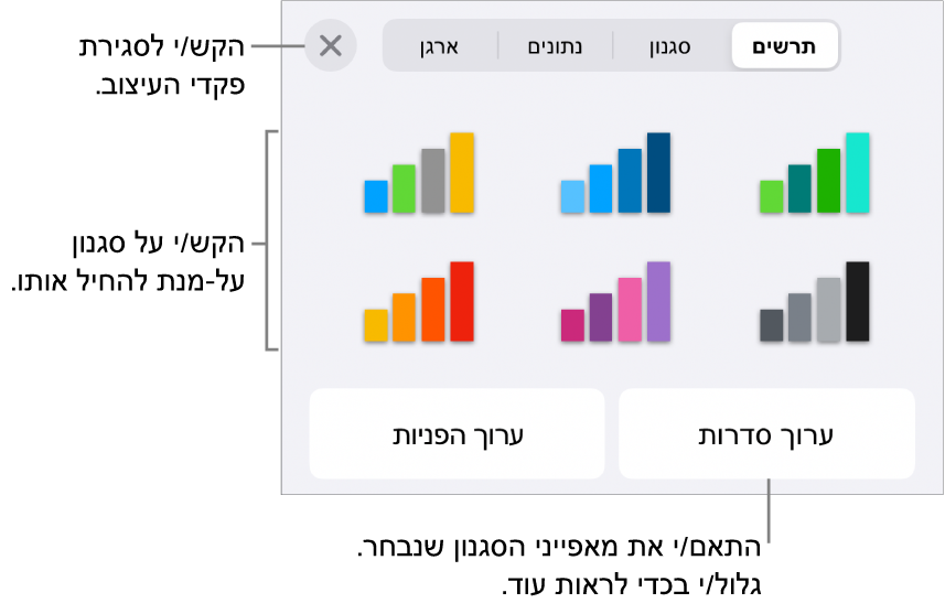 הכרטיסיה ״תרשימים״ של הכפתור ״עיצוב״.