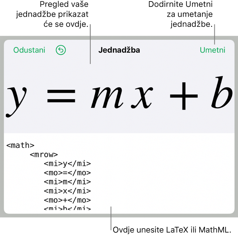 MathML kôd za jednadžbu za nagib linije u pregledu formule iznad.