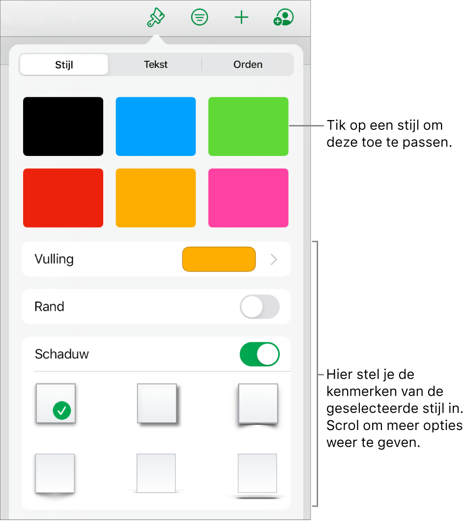 Het tabblad 'Diagram' van de opmaakknop met diagramstijlen bovenaan en de knop 'Diagramopties' onderaan.