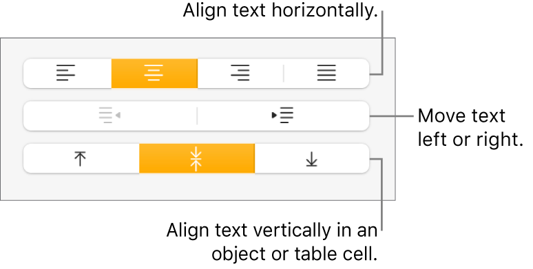 The Alignment section with a call out to the text alignment and spacing buttons.