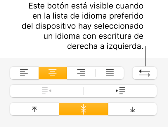 Botón de dirección de párrafo de la sección Alineación de la barra lateral Formato.