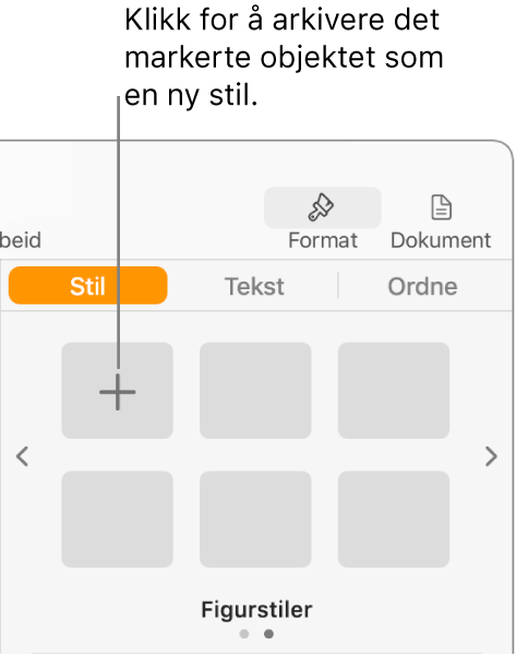 Stil-fanen i Format-sidepanelet med Opprett stil-knappen oppe til venstre og fem tomme stilplassholdere.