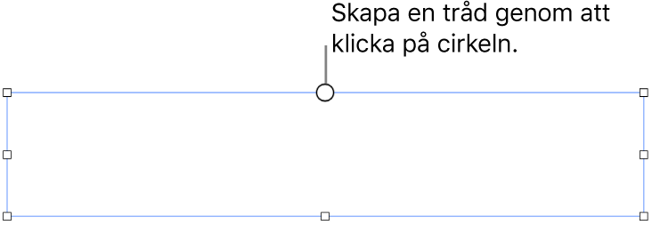 En tom textruta med en vit cirkel överst och handtag för storleksändring i hörnen, på sidorna och på nederkanten.