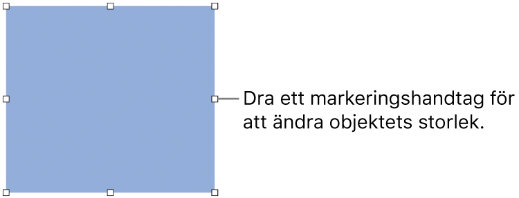 Ett objekt med vita fyrkanter på ramen för ändring av objektets storlek.