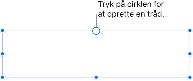 Et tomt tekstfelt med en hvid cirkel øverst og håndtag til størrelsesændring i hjørnerne, siderne og bunden.