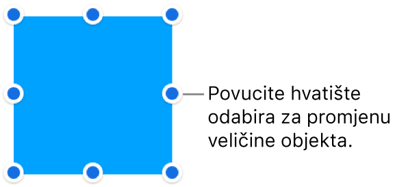 Objekt s plavim točkama na rubu za primjenu veličine objekta.