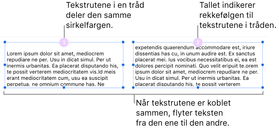 To tekstruter med lilla sirkler øverst og numrene 1 og 2 inni sirklene.