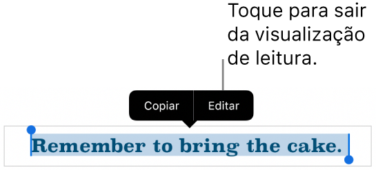 Uma frase está selecionada e acima dela está um menu contextual com os botões Copiar e Editar.