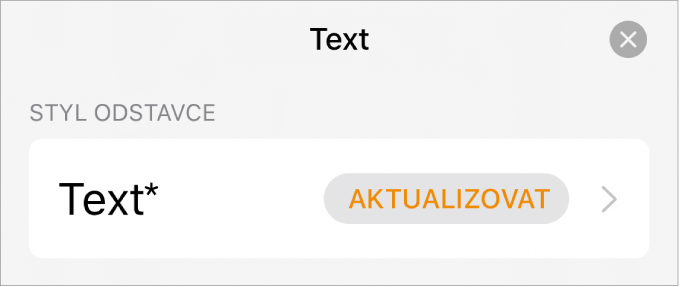 Styl odstavců s hvězdičkou a tlačítkem Aktualizovat napravo.