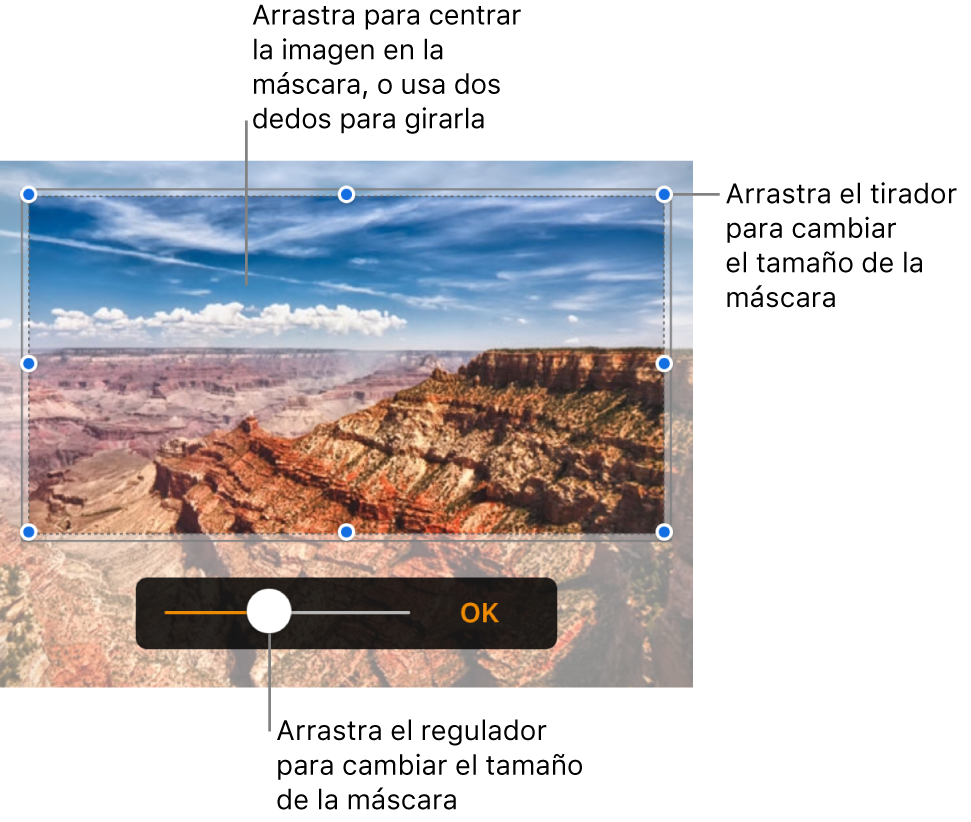 Controles de máscara sobre una foto.