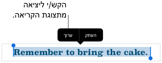נבחר משפט, ומעליו מופיע תפריט הקשר עם הכפתורים ״העתק״ ו״עריכה״.