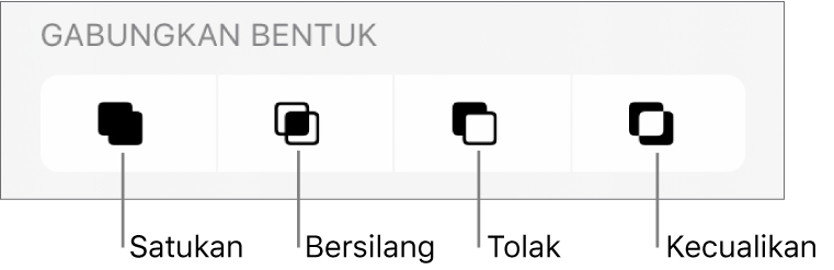 Butang Satukan, Bersilang, Tolak dan Kecualikan di bawah Gabungkan Bentuk.