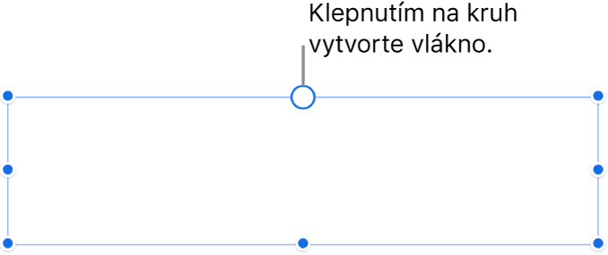 Prázdne textové pole s bielym kruhom v hornej časti a úchytmi na zmenu veľkosti v rohoch, na stranách a v dolnej časti.