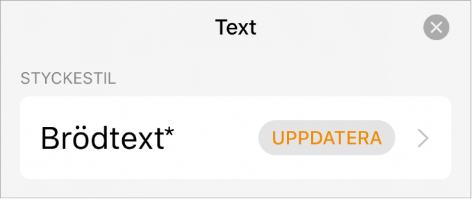 En styckestil med en asterisk bredvid och knappen Uppdatera till höger.