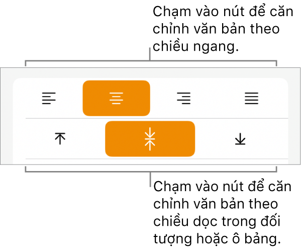 Các nút căn chỉnh theo chiều ngang và chiều dọc cho văn bản.