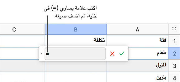 محرر المعادلة بعلامة = وبدون إدخال صيغة.