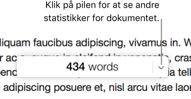 Lokalmenuen med dokumentstatistik viser antallet af ord.