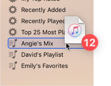 An album being dragged to a playlist. The playlist is highlighted with a blue rectangle.