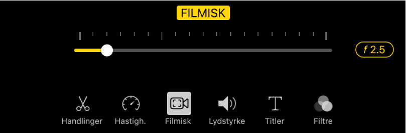 Mærket Billeddybde, som er tilgængeligt, når du trykker på knappen Filmisk.
