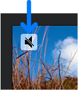 The mute icon in the corner of a clip in the timeline.
