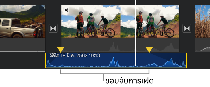 ขอบจับการจางในคลิปเสียงในเส้นเวลา