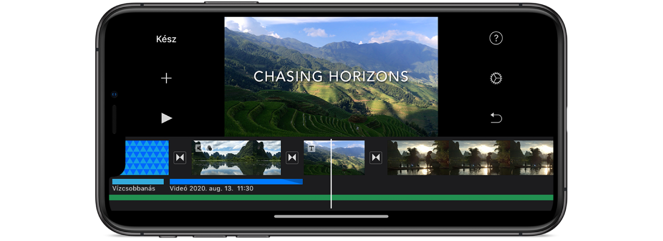Filmprojekt az iMovie appjában egy iPhone-on.