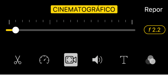 O nivelador de profundidade de campo, disponível quando toca no botão Cinemático.