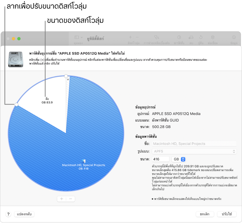 ดิสก์จริงที่มีสองพาร์ติชั่น