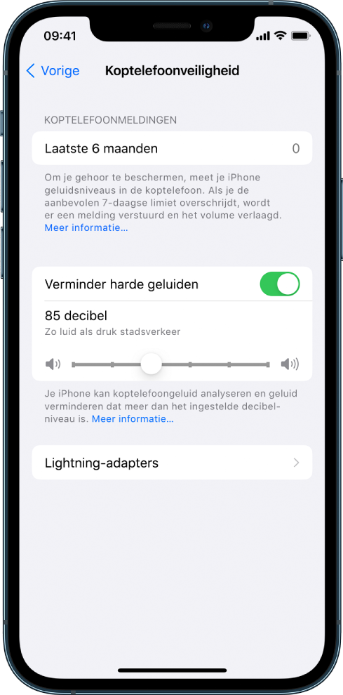 voor het geluidsniveau van je koptelefoon gebruiken op de iPhone - Apple Support (NL)