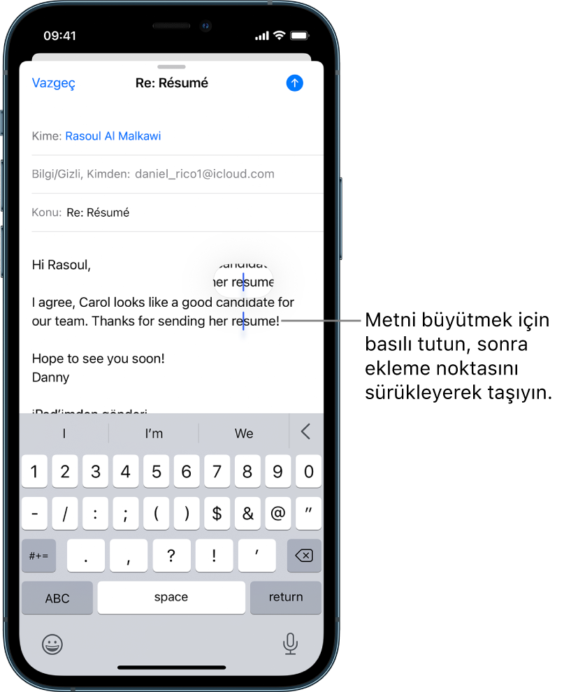 iPhone'da metni seçme, kesme, kopyalama ve yapıştırma - Apple Destek (TR)
