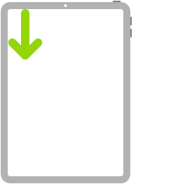 رسم توضيحي للـ iPad مع سهم يشير إلى التحريك لأسفل من الزاوية العلوية اليسرى.