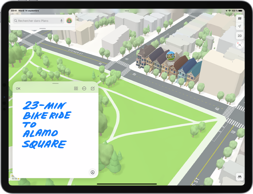 Une note rapide en bas à gauche du plan ouvert dans l’app Plans.