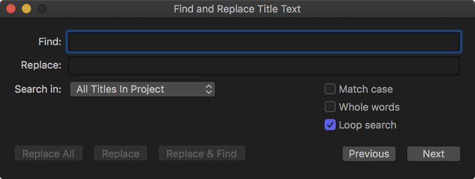 The Find and Replace Title Text window