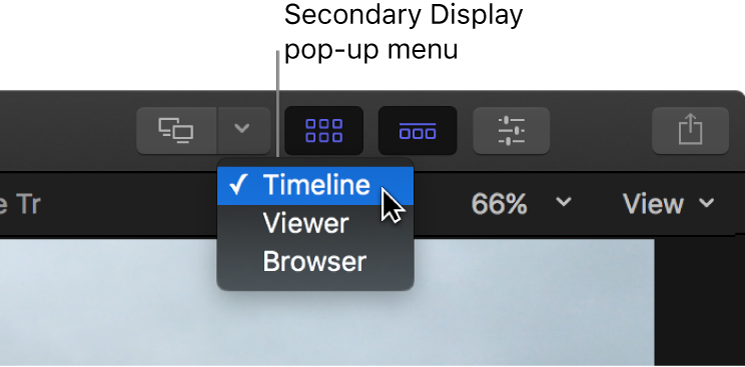 The Secondary Display pop-up menu in the toolbar