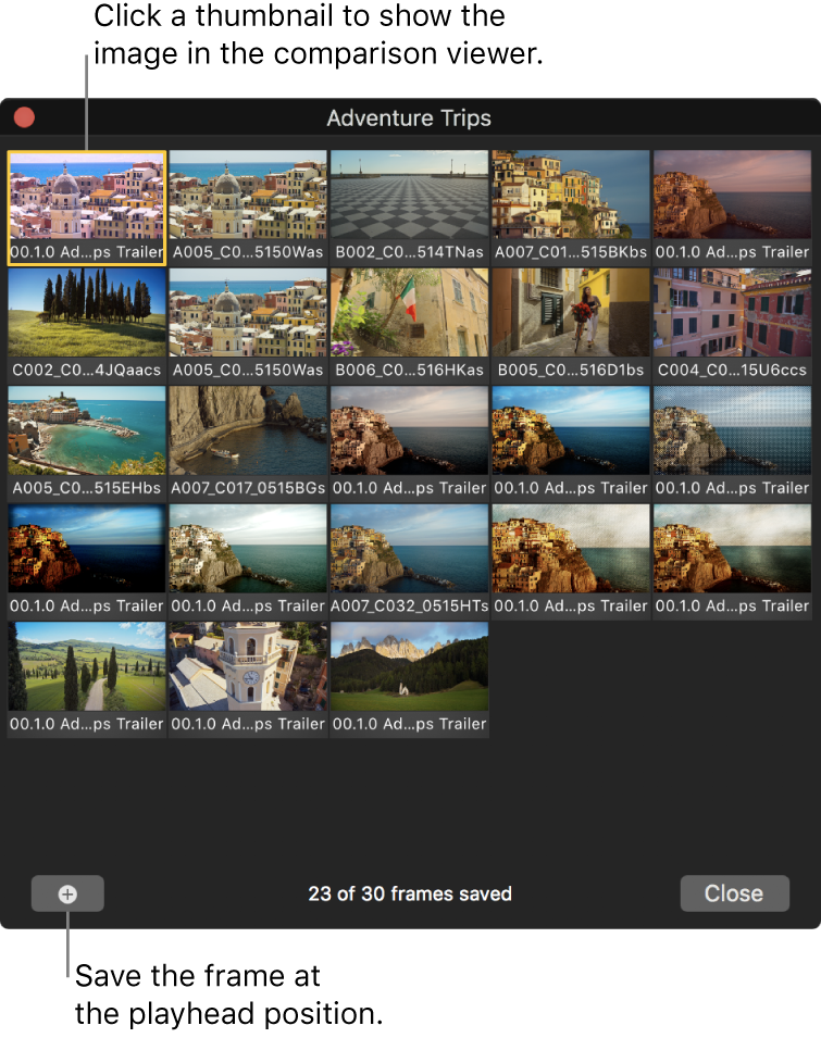 The frame browser of the comparison viewer
