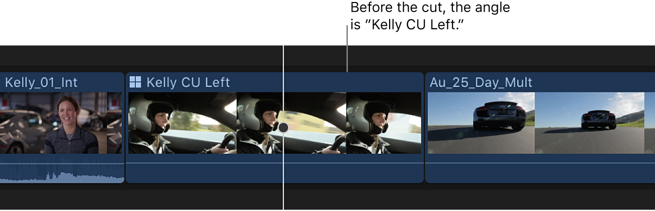 A multicam clip in the timeline before an angle change
