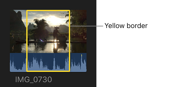 A clip selection with a yellow border