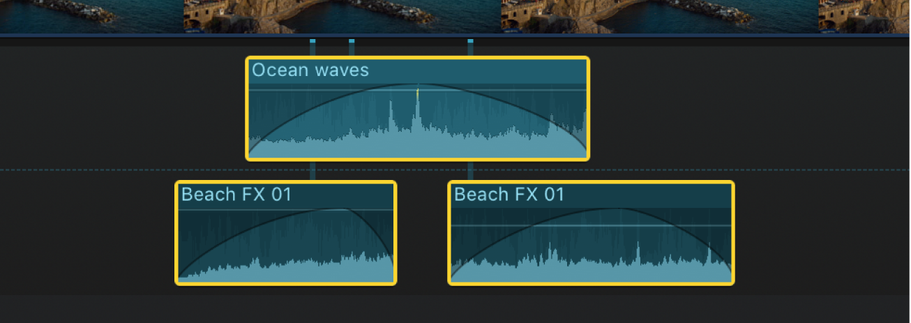 Audio clips with fades applied
