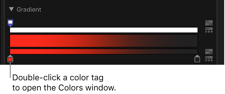 Una etiqueta de color en el editor de gradación