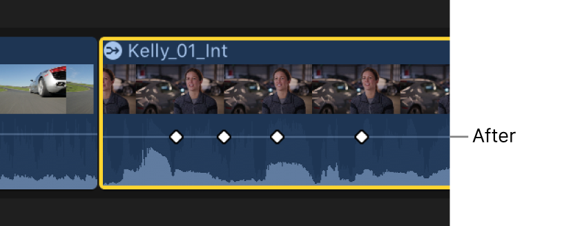 Curva de fotogramas clave en el editor de animación de audio compactada después del ajuste