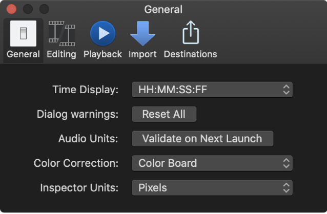 환경설정 윈도우의 기본 패널