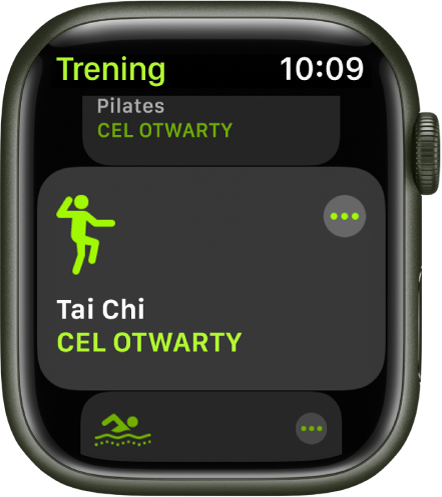 Ekran aplikacji Trening z wyróżnionym treningiem Tai Chi.