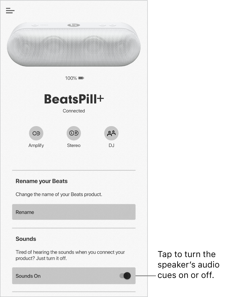 “Sounds” control in the Beats app device screen