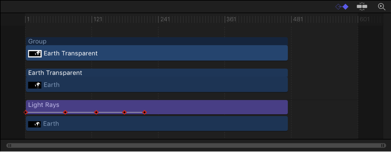 Timeline showing keyframes on a layer